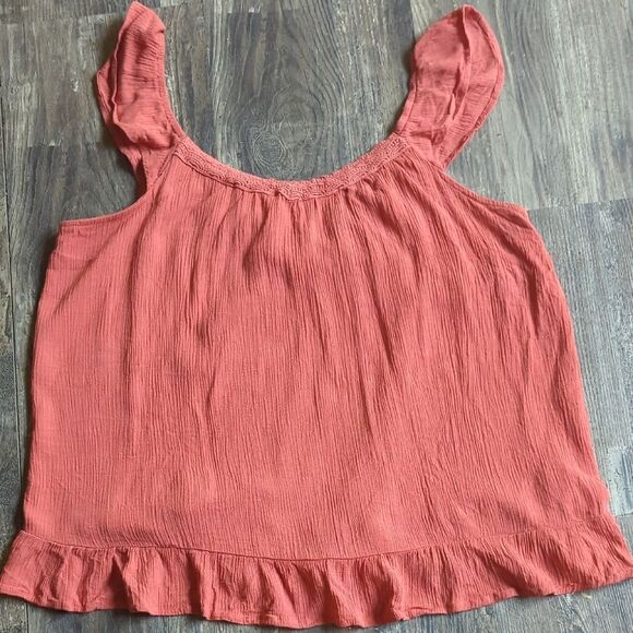 Ruffle Sleeve Coral Peplum Blouse - Mason & Belle - XL - Picture 4 of 12